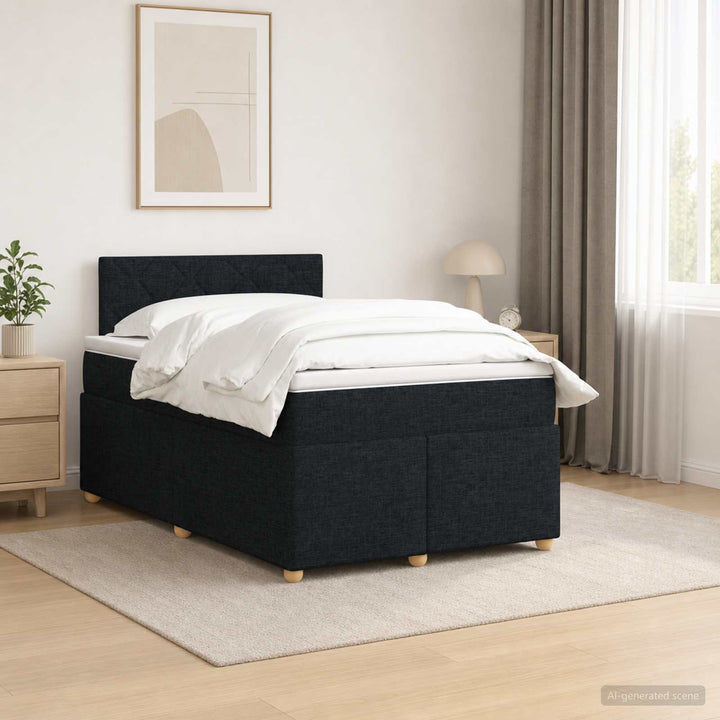 Boxmadras med topmadras med hovedgærde Sort 120 x 200 cm Stof