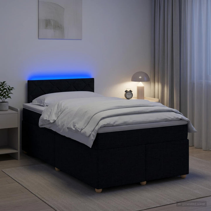 Boxmadras med topmadras med hovedgærde Sort 120 x 190 cm Stof