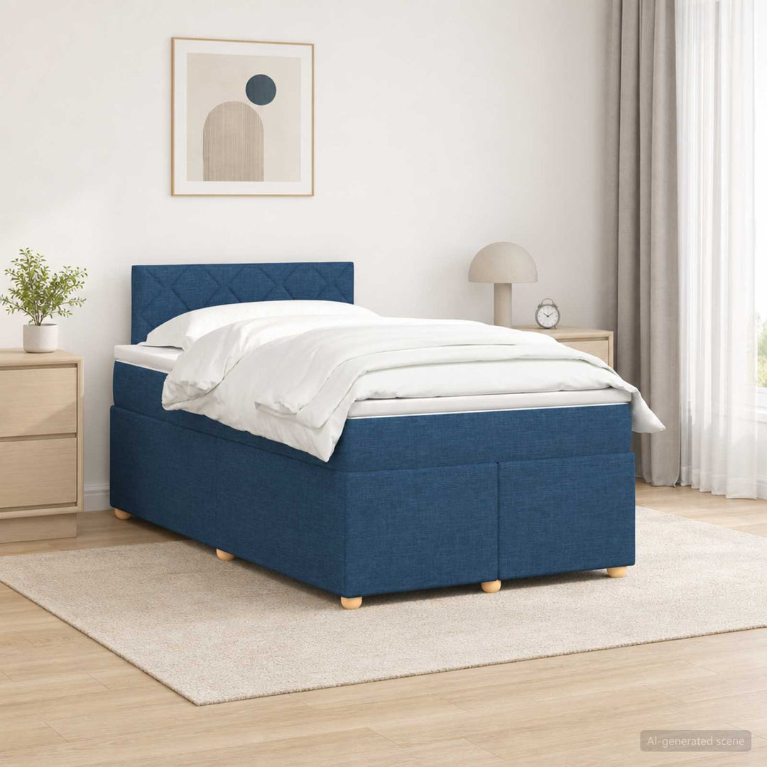 Boxmadras med topmadras med hovedgærde Blå 120 x 190 cm Stof