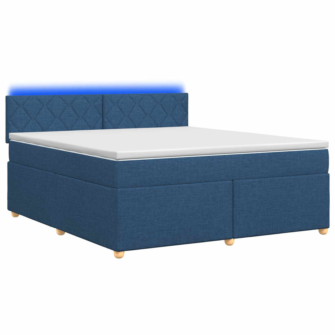 Boxmadras med topmadras med hovedgærde Blå 160 x 200 cm Stof