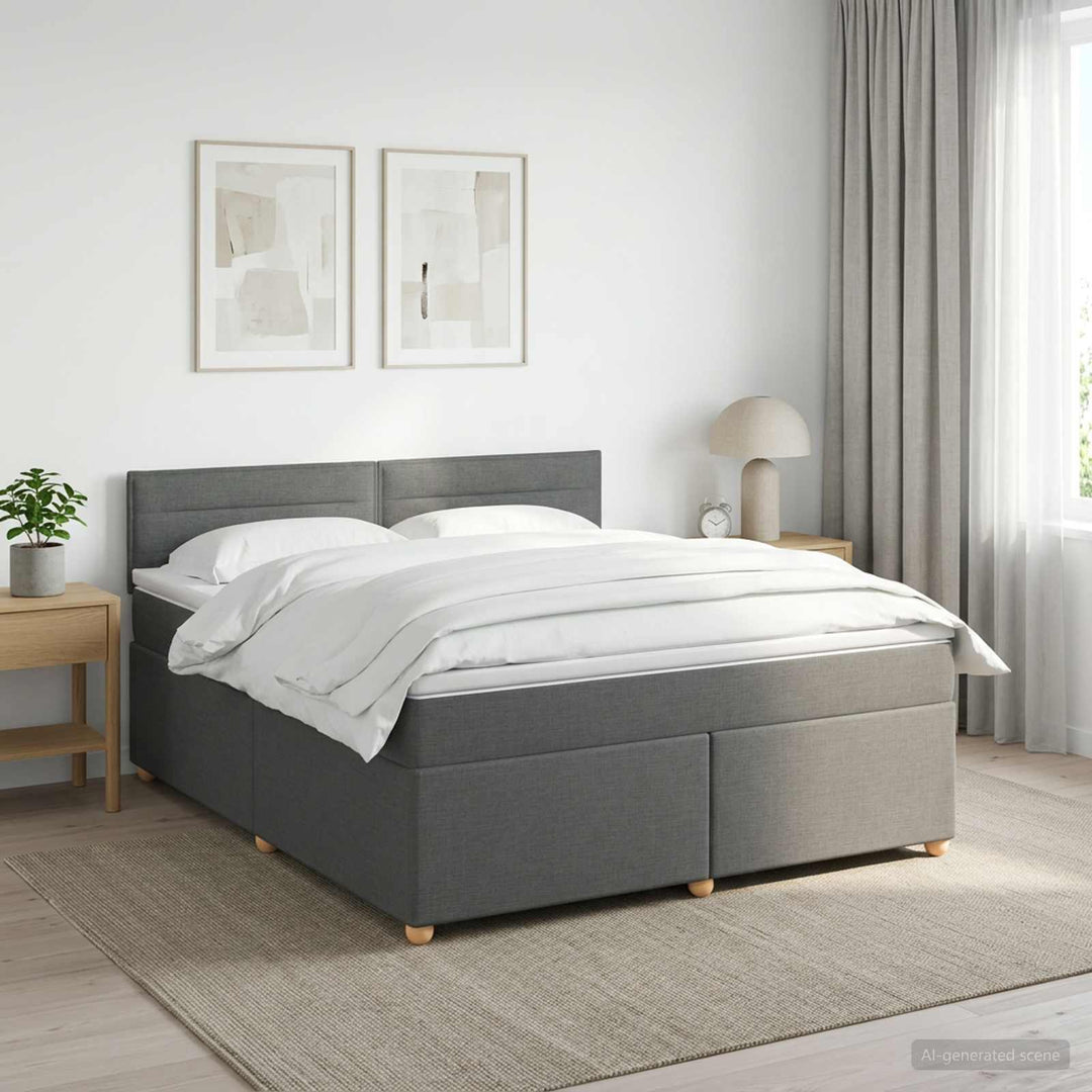 Boxmadras med topmadras Mørkegrå 180 x 200 cm Stof
