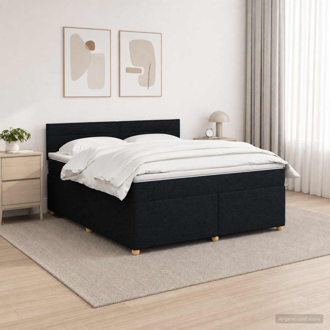 Boxmadras med topmadras med hovedgærde Sort 160 x 200 cm Stof