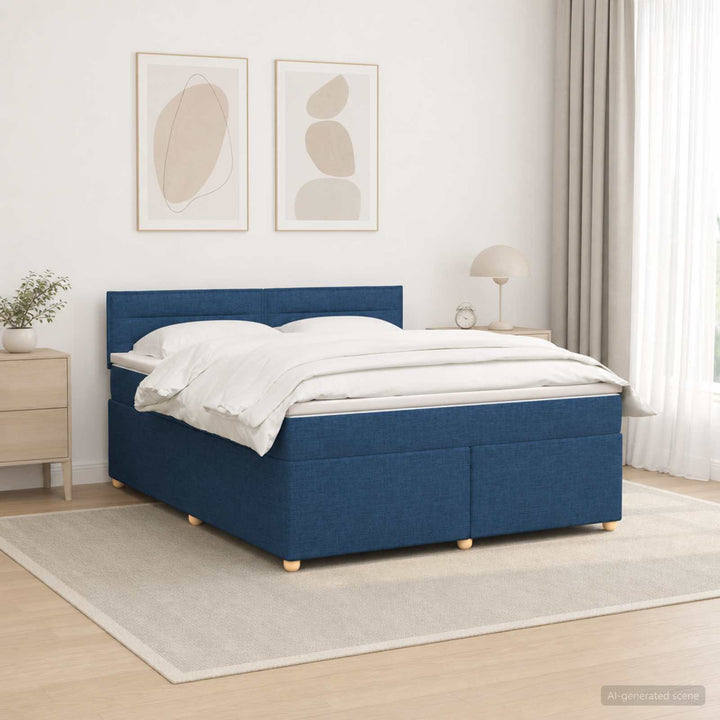 Boxmadras med topmadras med hovedgærde Blå 160 x 200 cm Stof