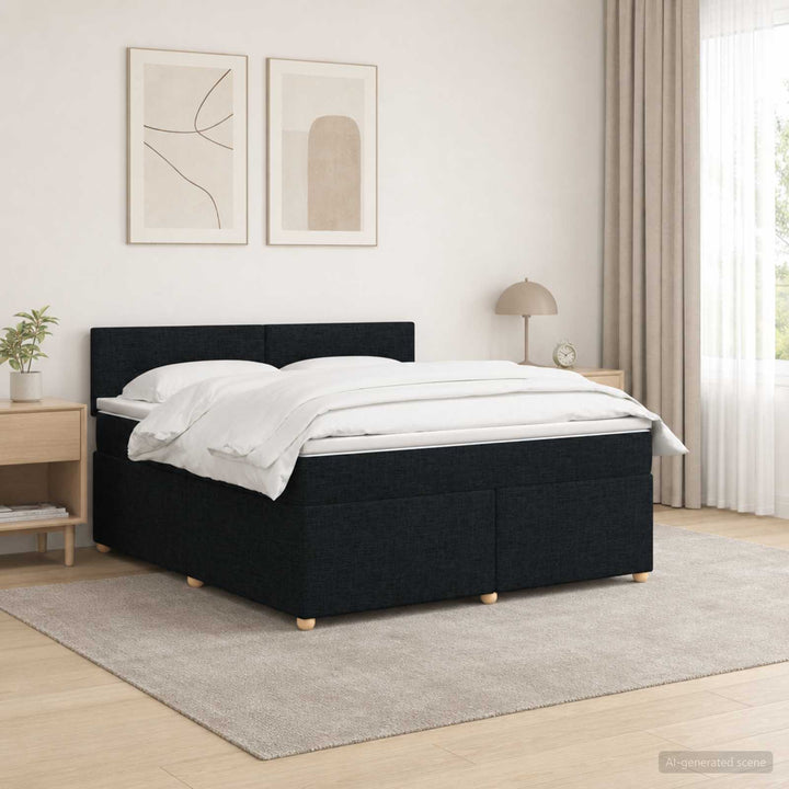 Boxmadras med topmadras med hovedgærde Sort 160 x 200 cm Stof