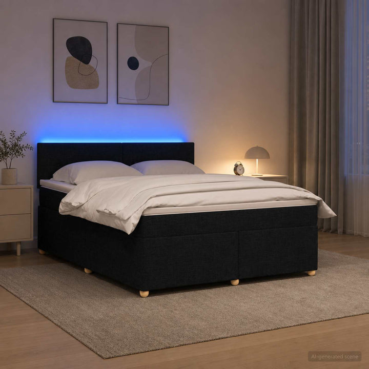 Boxmadras med topmadras med hovedgærde Sort 160 x 200 cm Stof
