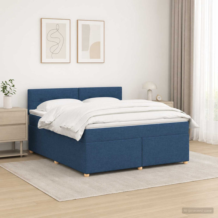 Boxmadras med topmadras med hovedgærde Blå 140 x 190 cm Stof