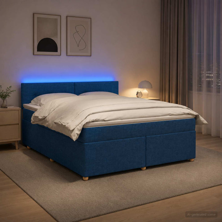 Boxmadras med topmadras med hovedgærde Blå 140 x 190 cm Stof