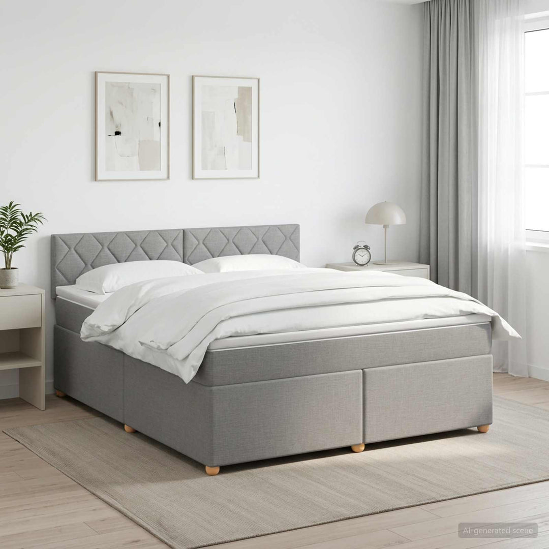 Boxmadras med topmadras Lysegrå 140 x 190 cm Stof