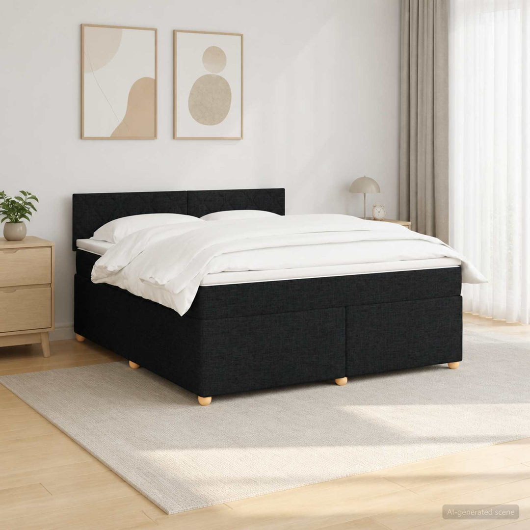 Boxmadras med topmadras med hovedgærde Sort 140 x 190 cm Stof