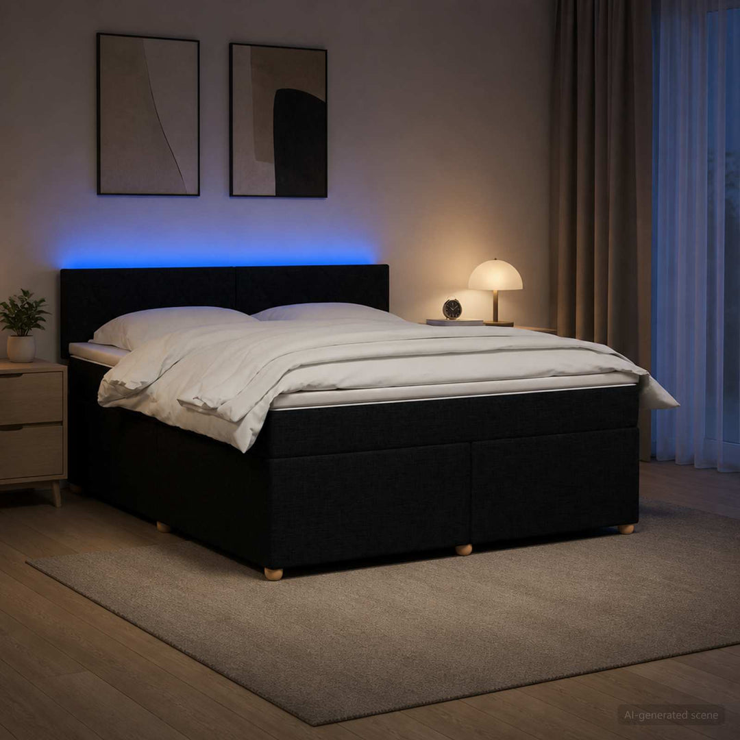 Boxmadras med topmadras med hovedgærde Sort 140 x 200 cm Stof