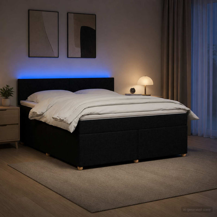Boxmadras med topmadras med hovedgærde Sort 140 x 200 cm Stof