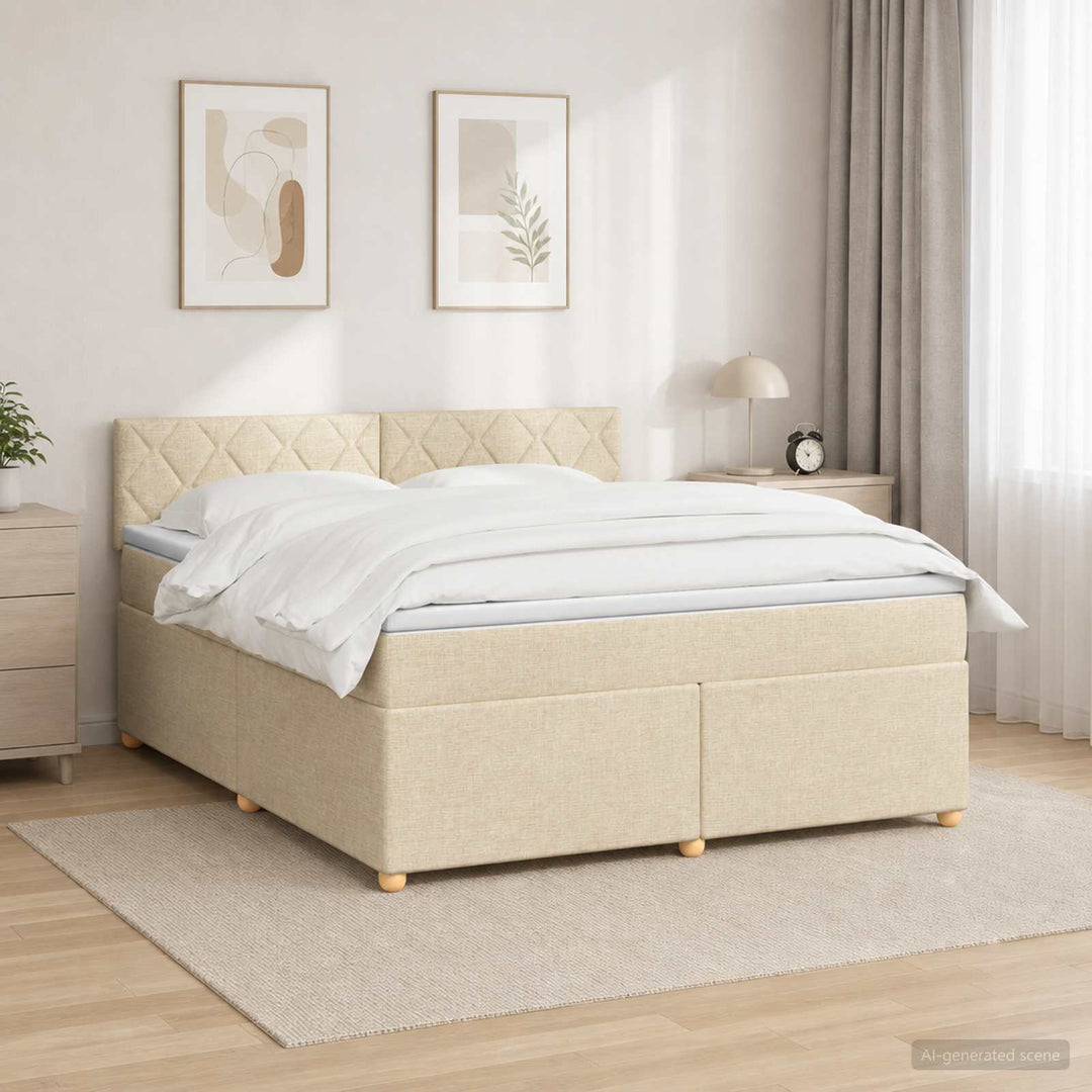 Boxmadras med topmadras Cremefarvet 160 x 200 cm Stof