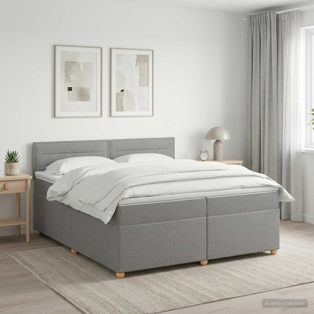 Boxmadras med topmadras Lysegrå 200 x 200 cm Stof