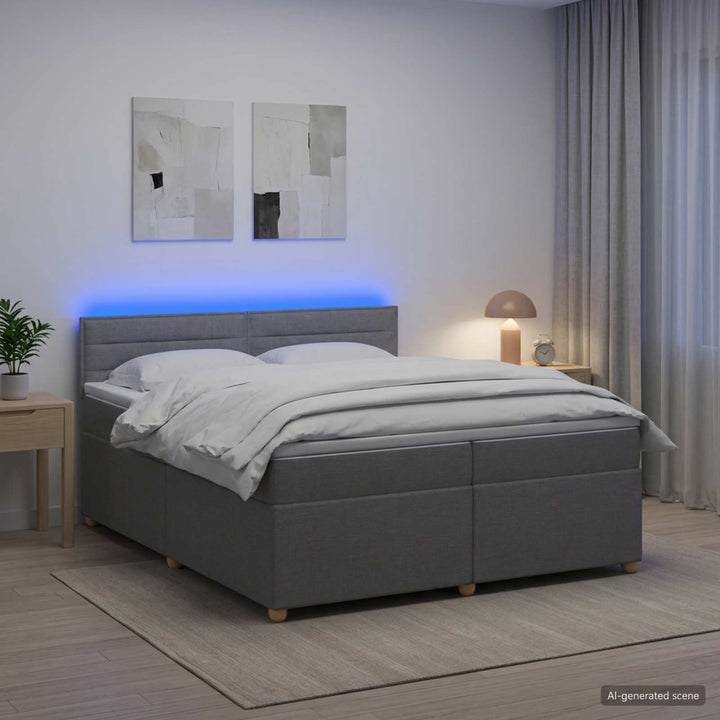 Boxmadras med topmadras Lysegrå 200 x 200 cm Stof