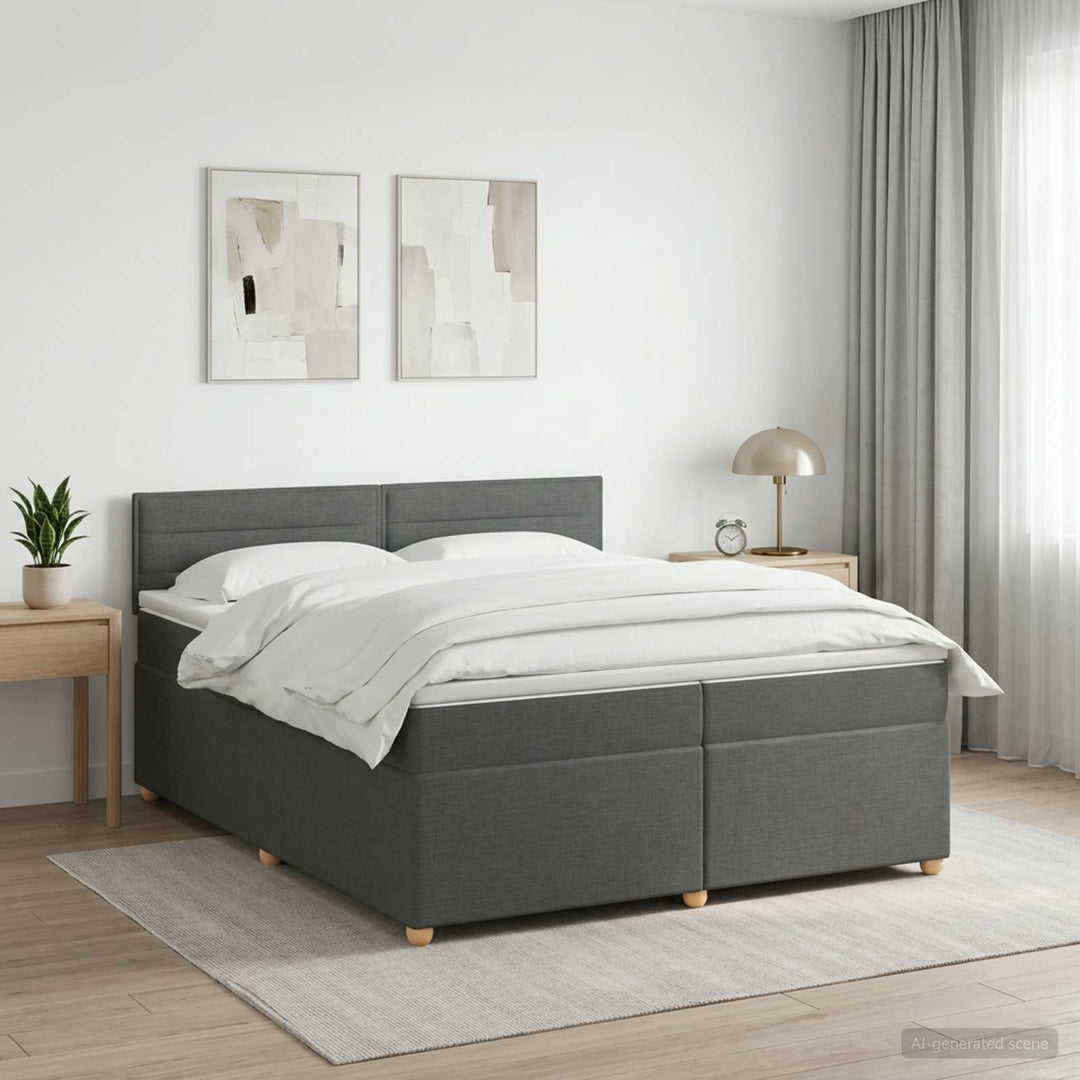 Boxmadras med topmadras Mørkegrå 200 x 200 cm Stof