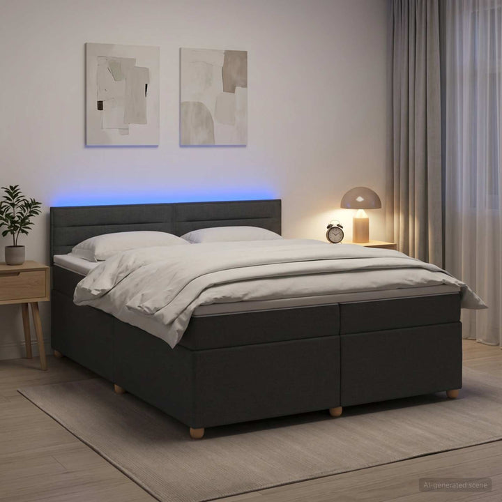 Boxmadras med topmadras Mørkegrå 200 x 200 cm Stof