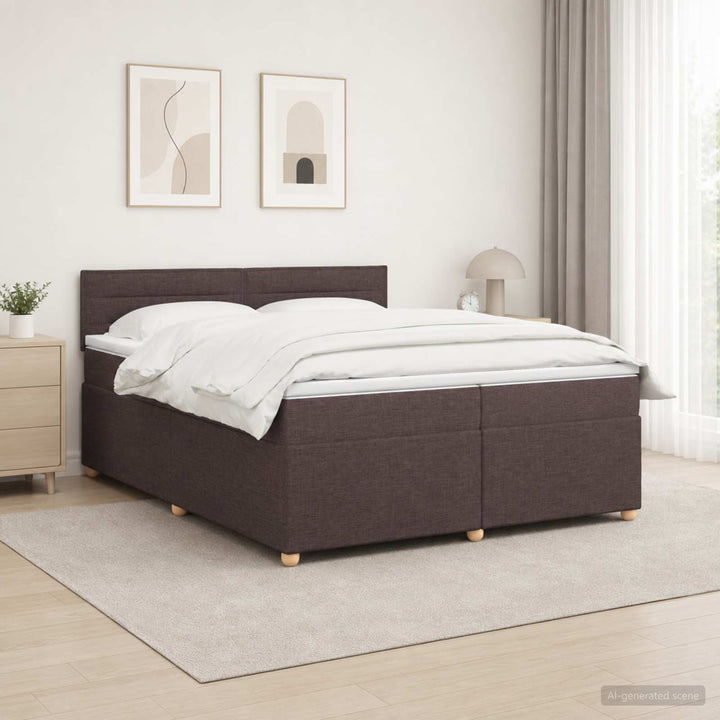 Boxmadras med topmadras Mørk Brun 200 x 200 cm Stof