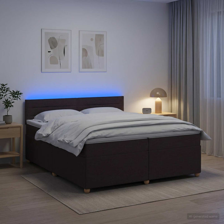 Boxmadras med topmadras Mørk Brun 200 x 200 cm Stof