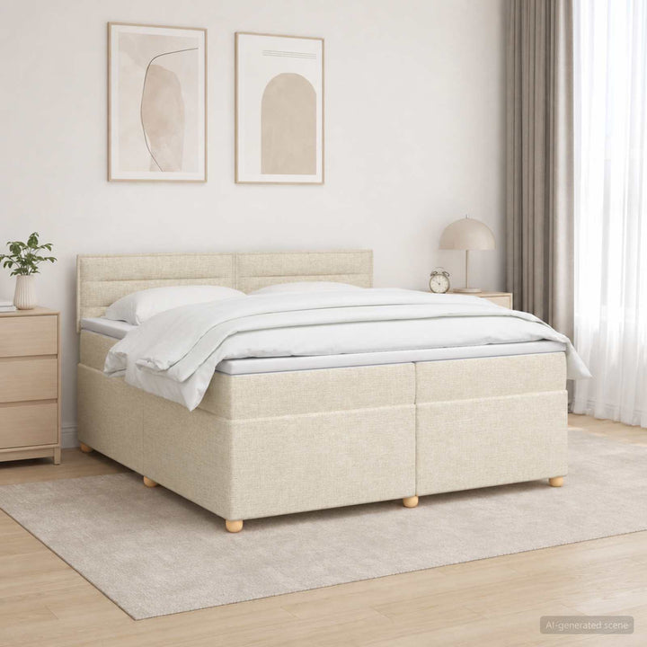 Boxmadras med topmadras Cremefarvet 200 x 200 cm Stof