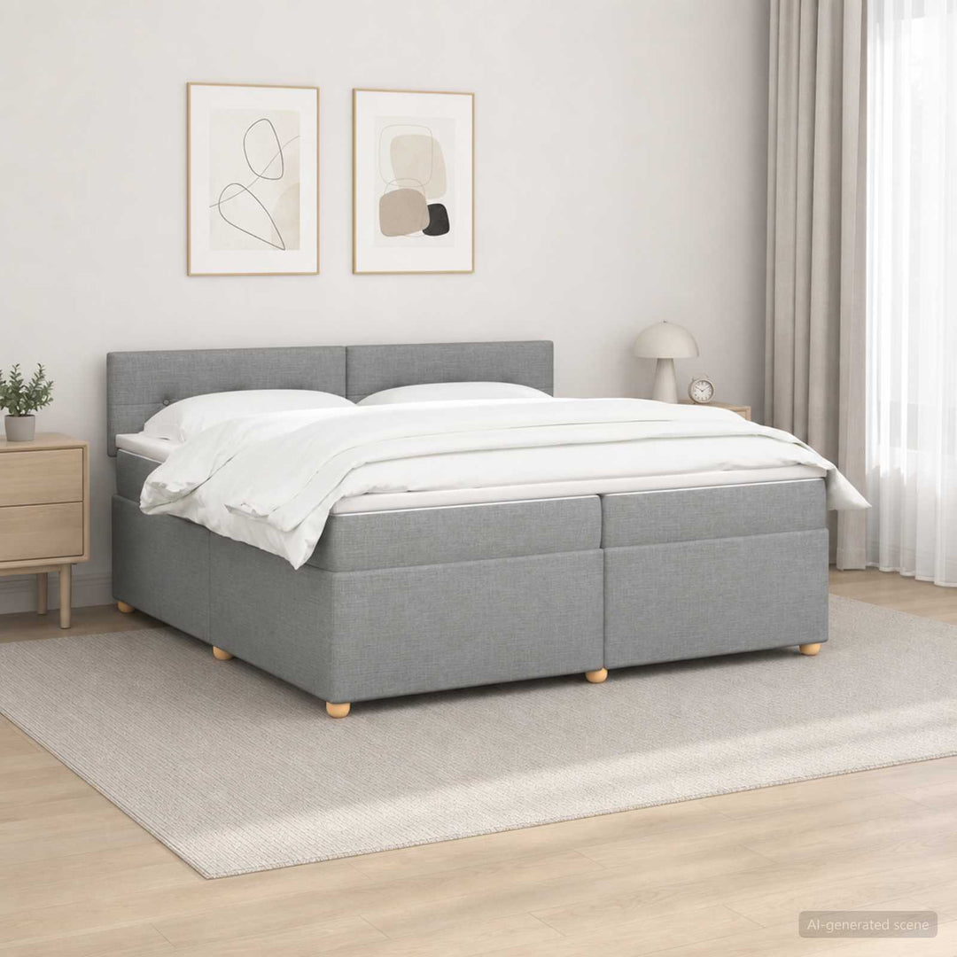 Boxmadras med topmadras Lysegrå 200 x 200 cm Stof