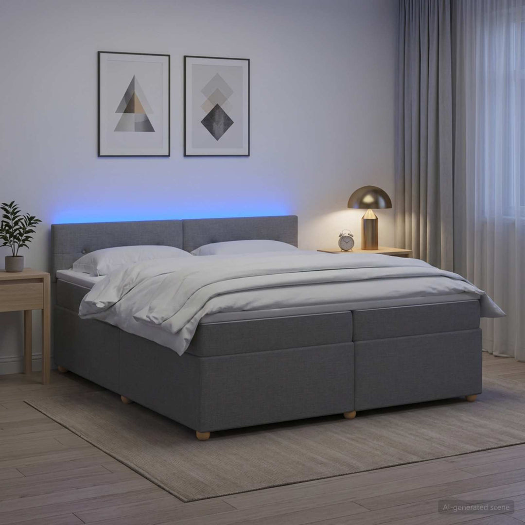 Boxmadras med topmadras Lysegrå 200 x 200 cm Stof