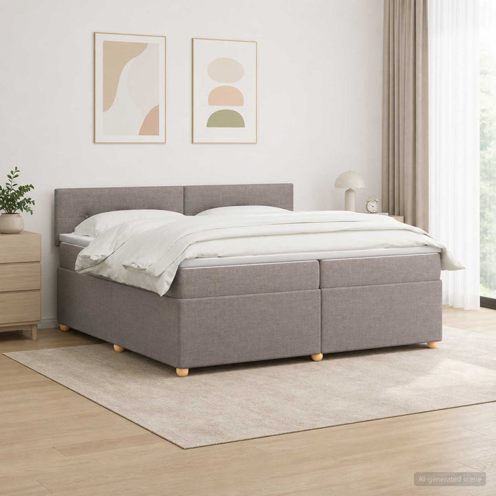 Boxmadras med topmadras Gråbrun 200 x 200 cm Stof