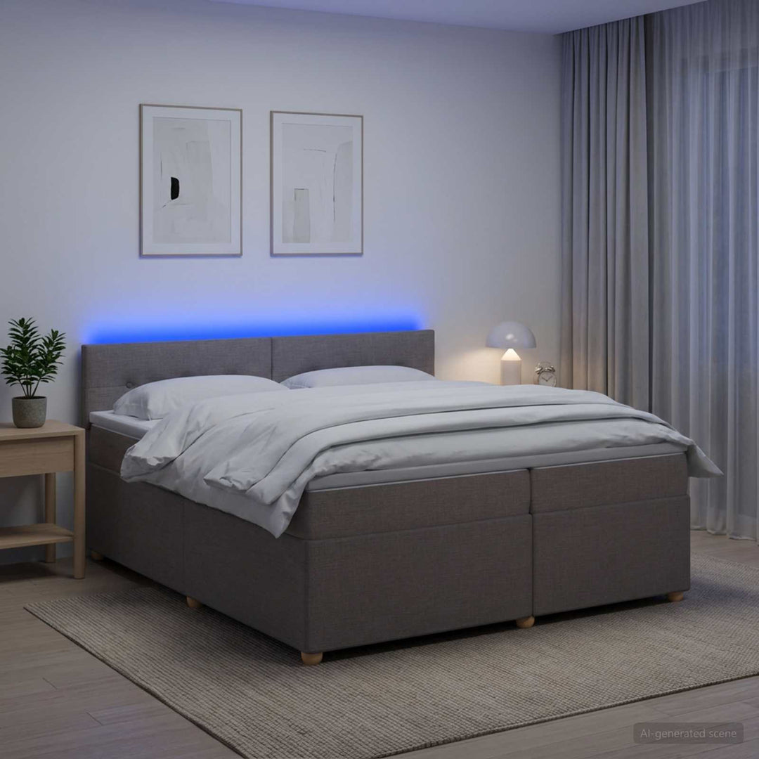 Boxmadras med topmadras Gråbrun 200 x 200 cm Stof