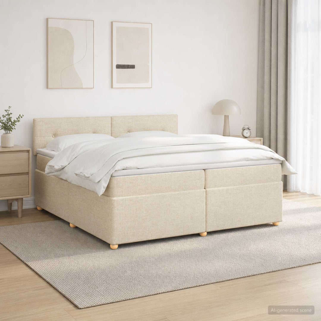Boxmadras med topmadras Cremefarvet 200 x 200 cm Stof