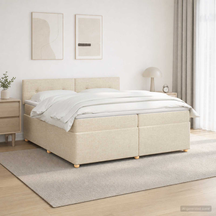 Boxmadras med topmadras Cremefarvet 200 x 200 cm Stof