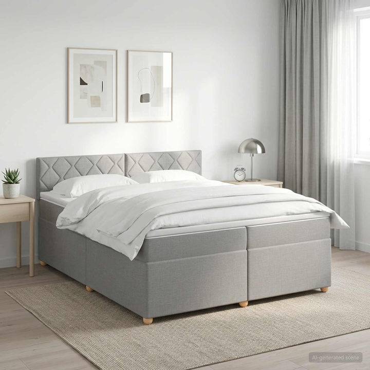 Boxmadras med topmadras Lysegrå 200 x 200 cm Stof