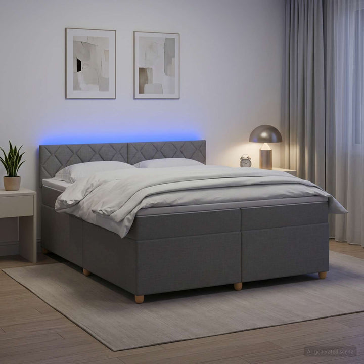 Boxmadras med topmadras Lysegrå 200 x 200 cm Stof