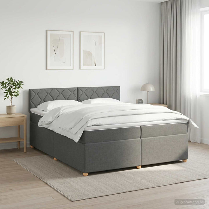 Boxmadras med topmadras Mørkegrå 200 x 200 cm Stof