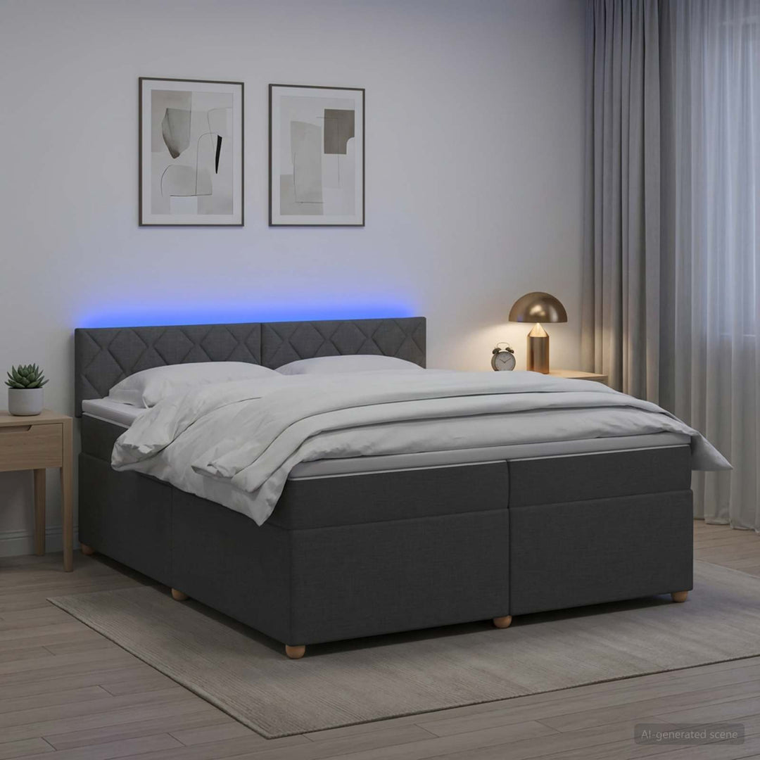 Boxmadras med topmadras Mørkegrå 200 x 200 cm Stof