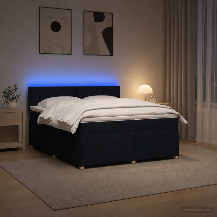 Boxmadras med topmadras med hovedgærde Sort 200 x 200 cm Stof