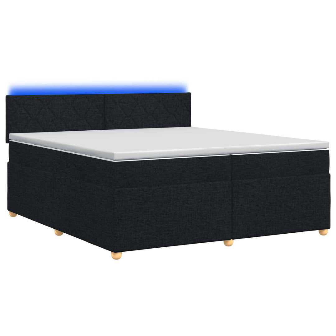 Boxmadras med topmadras med hovedgærde Sort 200 x 200 cm Stof