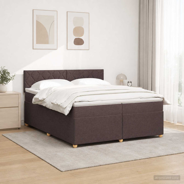 Boxmadras med topmadras Mørk Brun 200 x 200 cm Stof