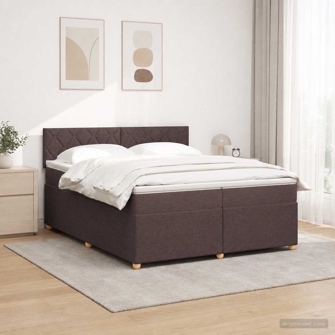 Boxmadras med topmadras Mørk Brun 200 x 200 cm Stof