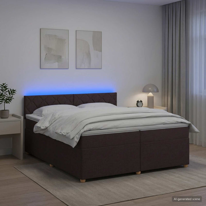 Boxmadras med topmadras Mørk Brun 200 x 200 cm Stof