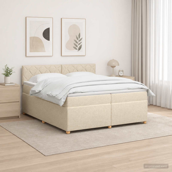 Boxmadras med topmadras Cremefarvet 200 x 200 cm Stof