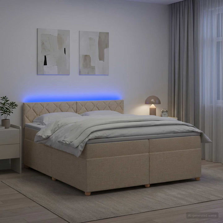 Boxmadras med topmadras Cremefarvet 200 x 200 cm Stof