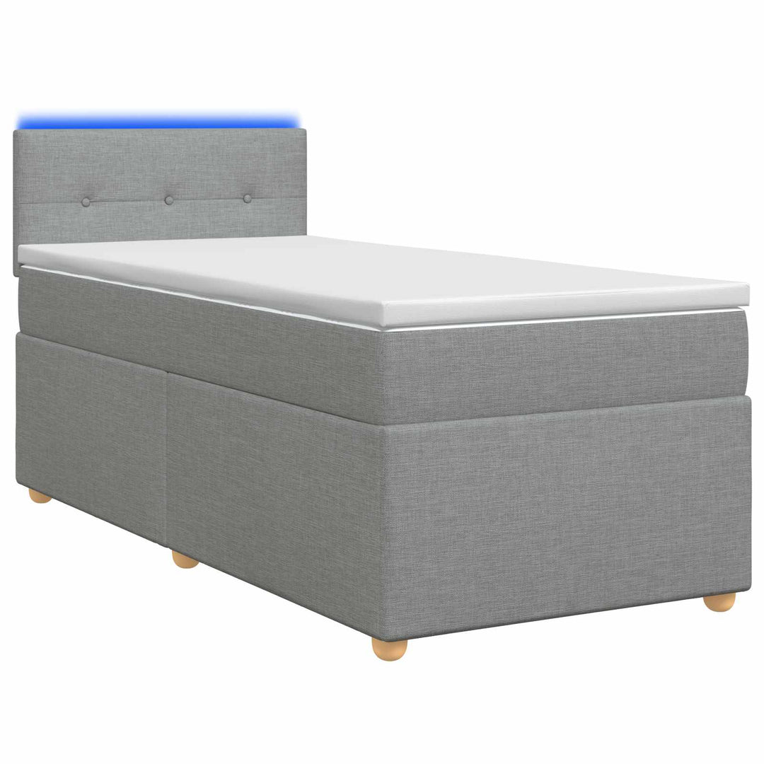 Box Spring Seng med Madras og LED Lysegrå 90 x 190 cm Stof