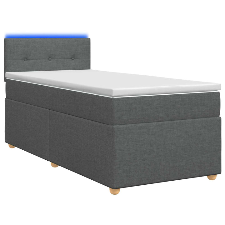 Box Spring Seng med Madras og LED Mørkegrå 90 x 190 cm Stof