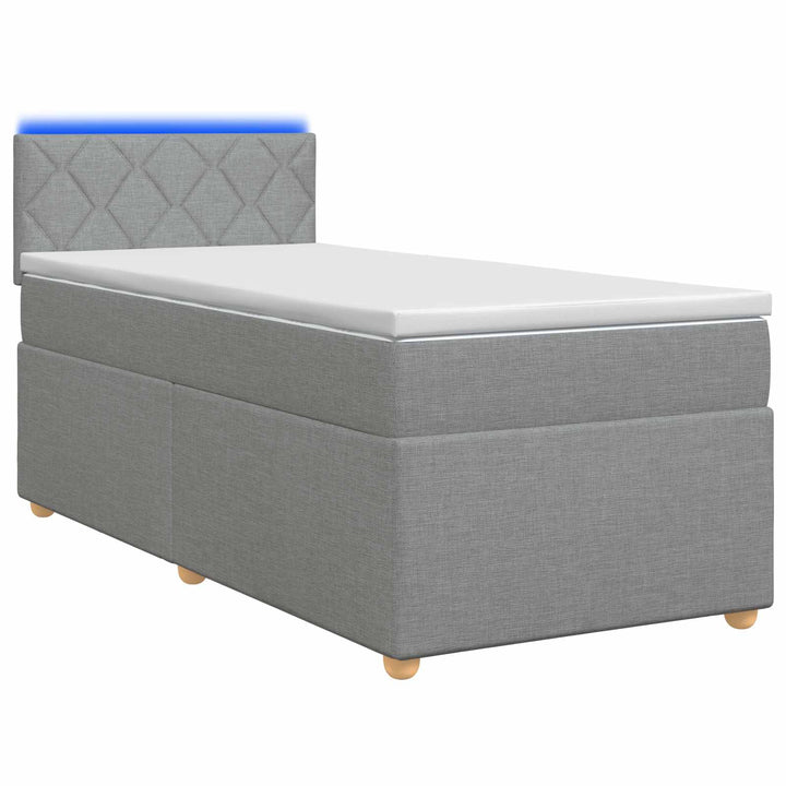 Box Spring Seng med Madras og LED Lysegrå 90 x 190 cm Stof