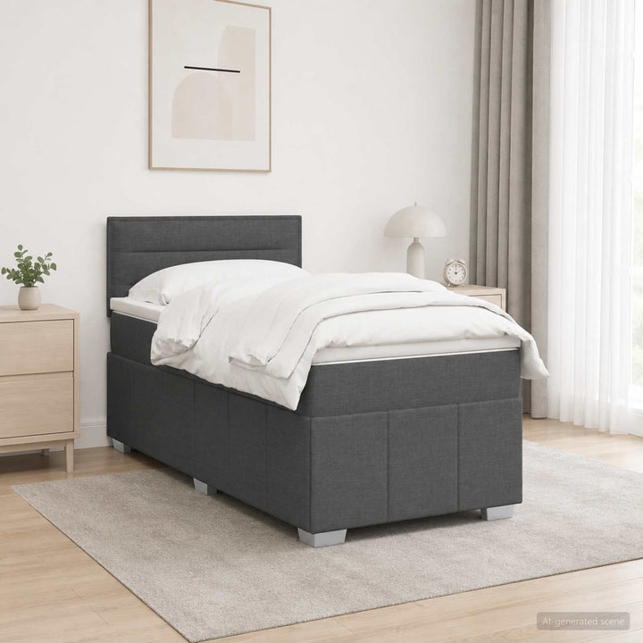 Boxmadras med topmadras Mørkegrå 90 x 190 cm Stof