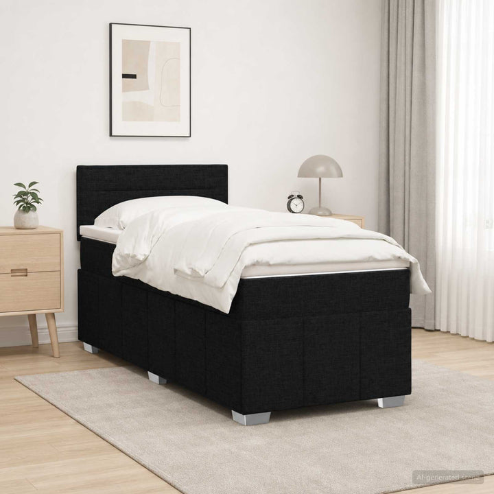 Boxmadras med topmadras med hovedgærde Sort 90 x 190 cm Stof
