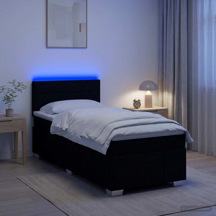 Boxmadras med topmadras med hovedgærde Sort 90 x 190 cm Stof