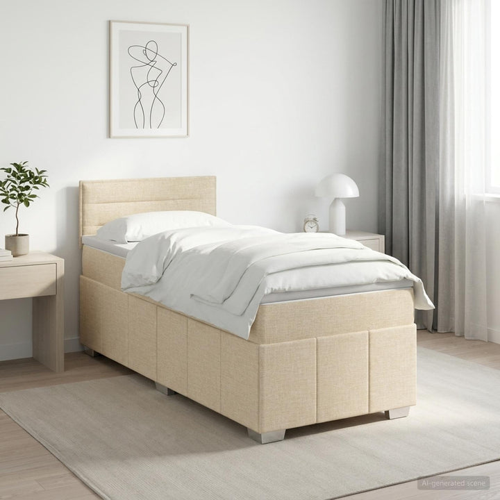 Boxmadras med topmadras Cremefarvet 80 x 200 cm Stof
