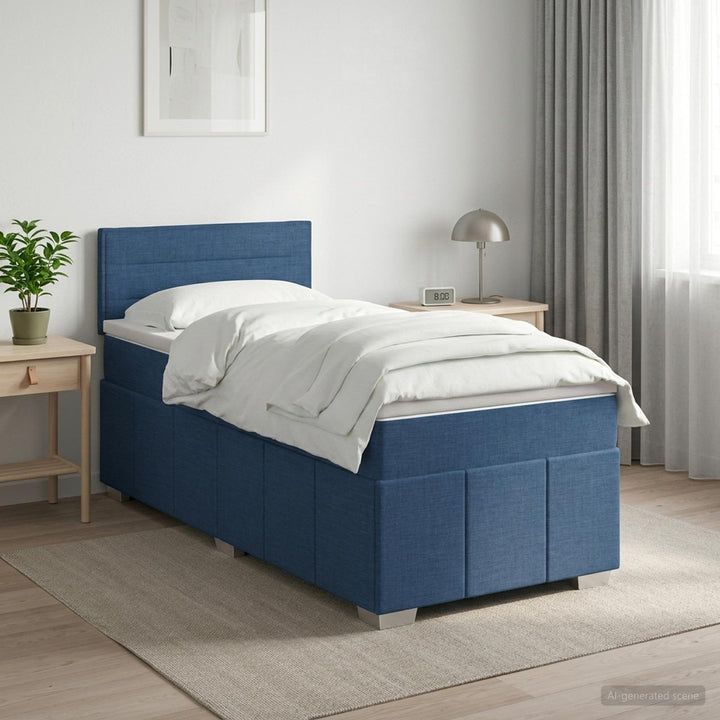 Boxmadras med topmadras med hovedgærde Blå 100 x 200 cm Stof