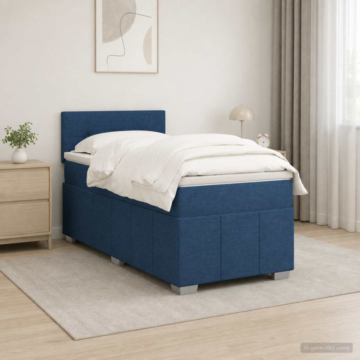 Boxmadras med topmadras med hovedgærde Blå 90 x 200 cm Stof