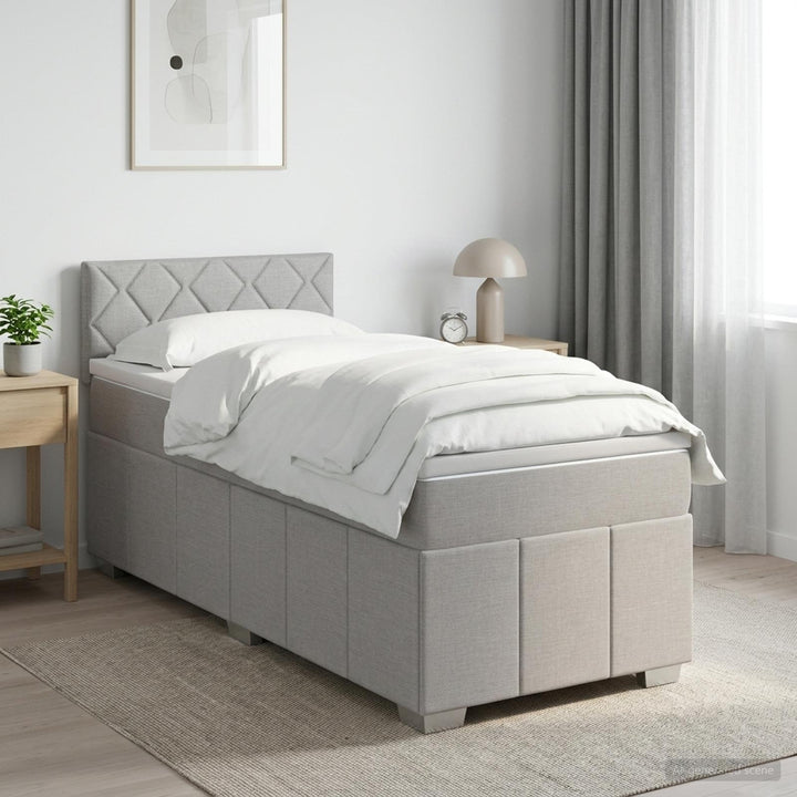 Boxmadras med topmadras med hovedgærde Lysegrå 80 x 200 cm Stof